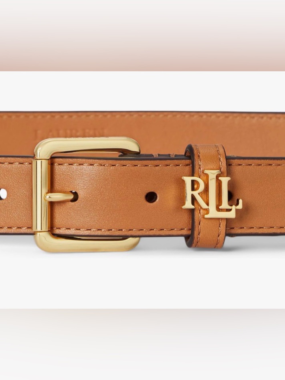 Ralph Lauren Camel Leather Belt with Gold RL Buckle - Picture 3 of 3